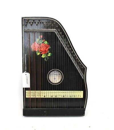 Vintage UNBRANDED 33-String Guitar Zither Instrument In Black (NEEDS WORK) -L34