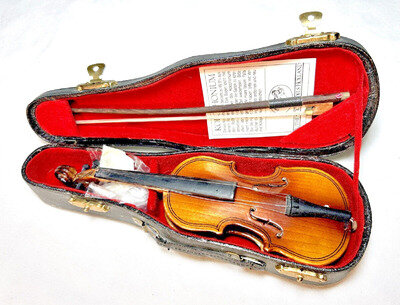 Vintage Kolophonium Miniature Wood Replica Viola & Bow in Original Case 7 1/2"