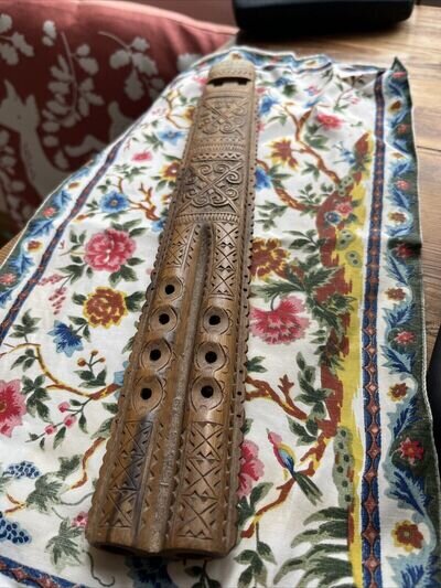 Vintage Antique Wood Hand Carved Dvojnice Balkan Twin Double Flute