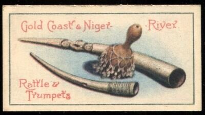 Tobacco Card, CWS, MUSICAL INSTRUMENTS,1924,Rattle,Trumpets,Gold Coast,Niger,#25