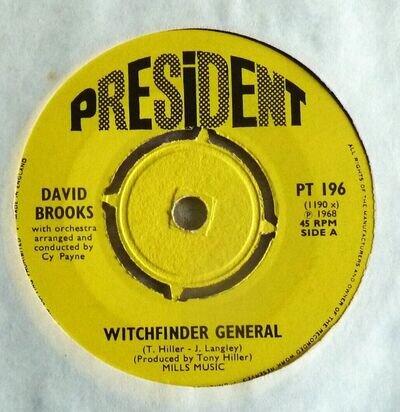 RARE~EX DAVID BROOKS~WITCHFINDER GENERAL~1968 PRESIDENT UK 45~POP~SCREEN~FILM