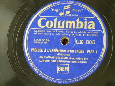 78rpm 12" BEECHAM - LPO debussy prelude a l`apres midi d`un faune 1&2 LX 805