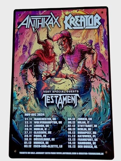 ANTHRAX - KREATOR -TESTAMENT- UK/EUROPE TOUR 2024 12X8 METAL POSTER SIGN