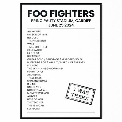 Foo Fighters Set List Poster Cardiff 25th June 2024 Print For Foo Fighters Fan