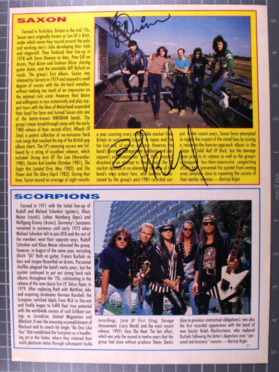 Saxon Signed Biff Bifford and Paul Quinn Magazine Page Vintage