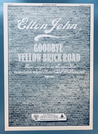 ELTON JOHN 1973 vintage POSTER ADVERT GOODBYE YELLOW BRICK ROAD