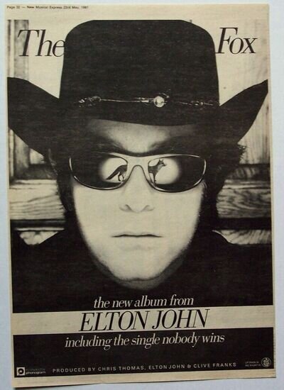 ELTON JOHN 1981 Poster Ad THE FOX