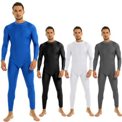 Men Mock Neck Long Sleeve One Piece Full Body Unitard Bodysuit Dancewear Costume