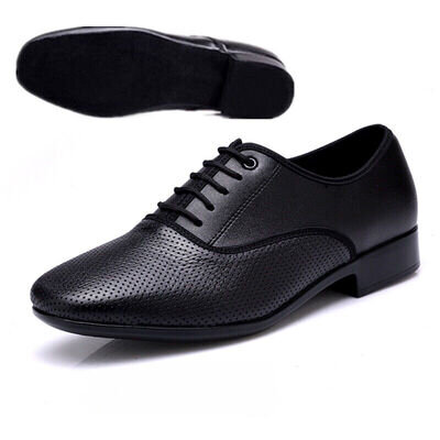 Mens Faux Leather Low Heel Dance Shoes Waltz Latin Tango Ballroom Practice Black