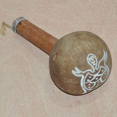 Maraca Coconut Shell with Turtle Decoration 22cm Shaker