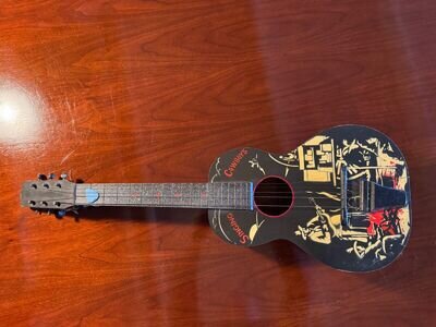 Rare Vintage Parlor Acoustic Guitar,Black w/ Singing Cowboys Campfire late 1940s