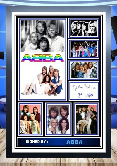 (561) abba 80s pop group signed a4 photograph framed/unframed reprint