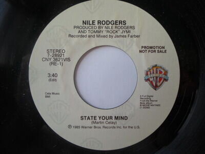 Nile Rodgers State Your Mind 7" Warner Bros 728921 EX 1985 US pressing, demo, St