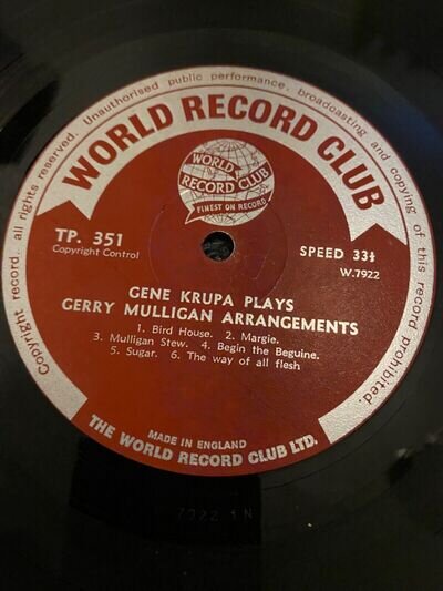 Gene Krupa / GK plays Gerry Mulligan Arrangements / WRC Lp U.k Mono