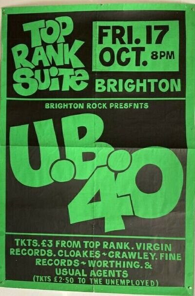 UB40 Gig Poster 17.10.1981 Brighton Rock UK ORIGINAL