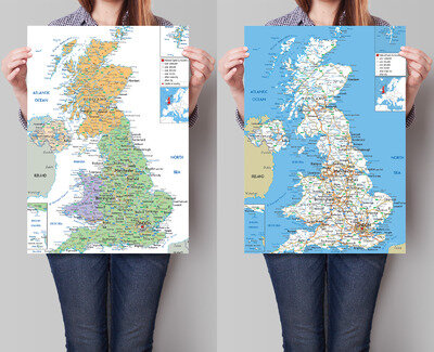 LAMINATED UK MAP GREAT BRITAIN ENGLAND WALES IRELAND POSTER WALL A1 A2 A3 A4