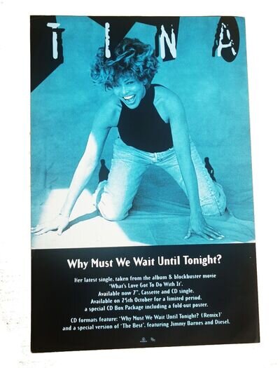 TINA TURNER Original 1993 PROMO ONLY Poster Why Must We Wait Until Tonight ?