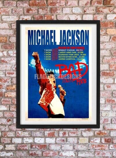 MICHAEL JACKSON BAD TOUR Vintage style A3 Illustrated Art Poster Print