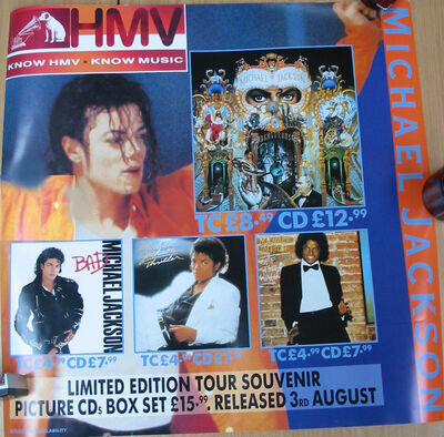 MICHAEL JACKSON Display 2-Sided LARGE Poster PROMO ONLY UK Hmv 24" Rare 1992