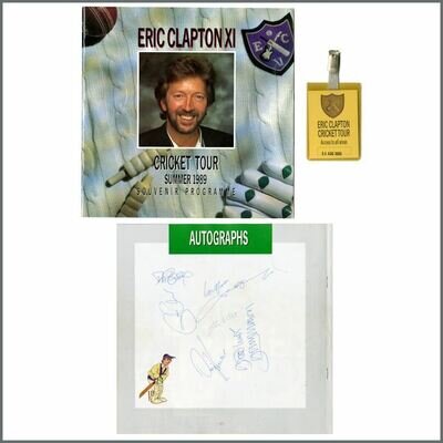 Eric Clapton Signed 1989 Cricket Tour Programme & Bat Signed By Players (UK)