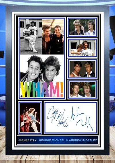 556 wham george michael & andrew ridgeley signed photograph framed unframed +++