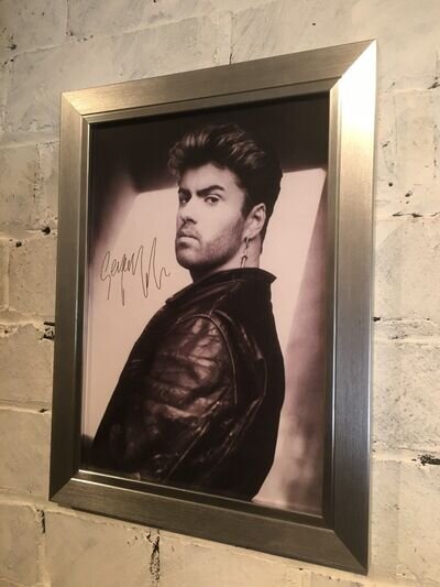 A4 framed poster of George Michael with reproduction autograph Great gift