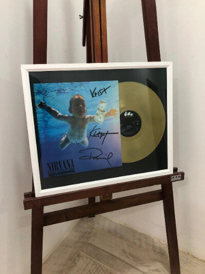 Nirvana Nevermind LP Autographed Framed Vinyl Gold Record - Signature