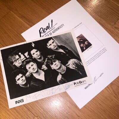 Rare INXS Photo Band Signed 9x7" Photo 6 Autographs + Roger Epperson LOA