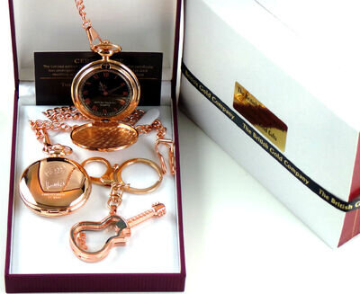 JAM Paul Weller Signed 18k Rose Gold Clad POCKET WATCH & GLASS GUITAR Keyring