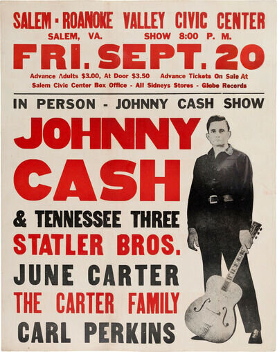 JOHNNY CASH Concert Window Poster - Salem, VA 1968 June Carter - reprint