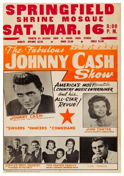 Reproduction Vintage Johnny Cash "Shrine Mosque" Poster, Wall Art, Size A2