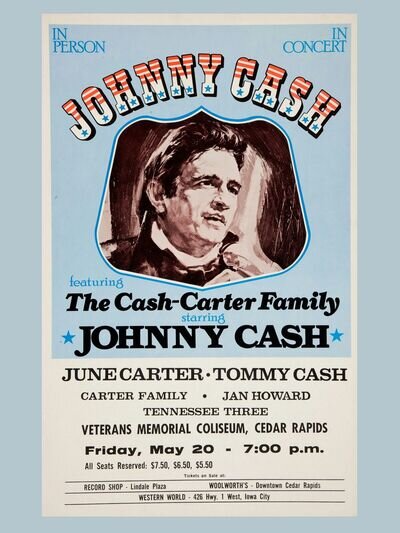 Johnny Cash Cedar Rapids 16" x 12" Photo Repro Concert Poster