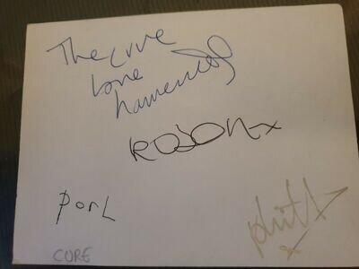 The Cure (band) autographs, 1984 lineup-signed autograph book page, ROBERT SMITH