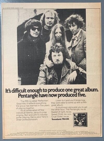 PENTANGLE 1971 vintage POSTER ADVERT REFLECTION Bert Jansch John Renbourn