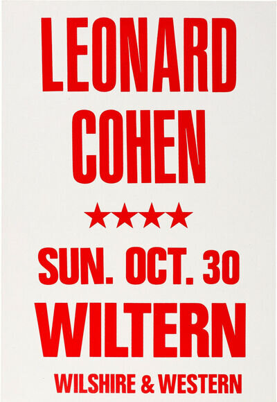 LEONARD COHEN Concert Window Poster - Wiltern Theatre, LOS ANGELES 1988 reprint