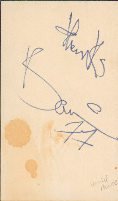 David Bowie "Thanks 77" Authentic Signed 3x5 Index Card Autographed BAS #A28960