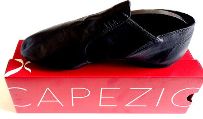 Capezio E-Series Slip On Jazz Dance Shoes Black Leather Upper Rubber Split Sole