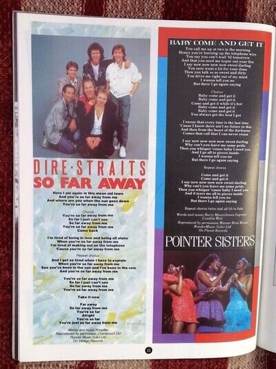 DIRE STRAITS POINTER SISTERS lyrics magazine PHOTO/Poster/clipping 11x8 inches