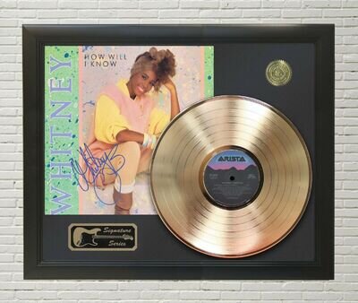 Whitney Houston Framed Black wood Reproduction Signature Gold LP Display