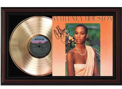 Whitney Houston 2 Framed Cherry wood Reproduction Signature LP Record Display.