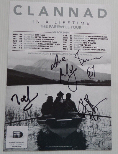 CLANNAD AUTOGRAPHED 8 X 6 TOUR FLYER, BY 3 MOYA, NOEL, PADRAIG.