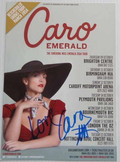 CARO EMERALD AUTOGRAPHED 6 X 4 TOUR FLYER.