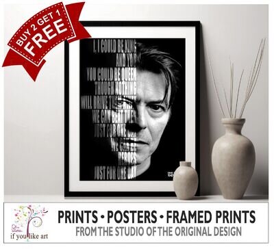 David Bowie 'Heroes' Lyrics Poster MULTI-PRINT or Three FRAMED Options NEW