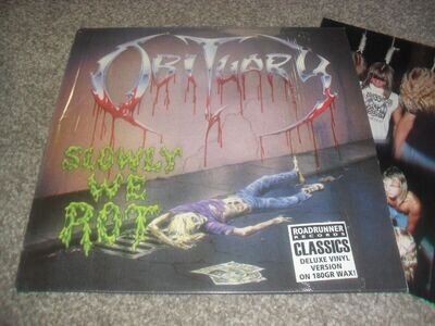 OBITUARY -SLOWLY WE ROT- AWESOME RARE 1997 BLACK REISSUE LP VINYL BONUS TRACKS