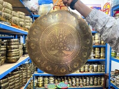 Special Tree of life carving Tibetan Gong from Nepal-Temple gong-Best for Sound