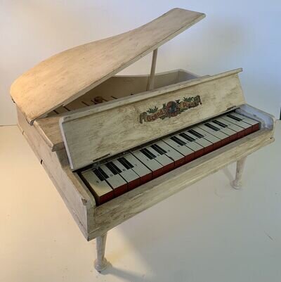 VINTAGE LOVELY WOODEN GRAND PIANO Doll Size Plays Shabby Chic Victorian