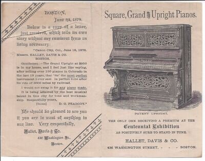 1879 Illustrated Brochure, Hallet, Davis & Co. Pianos