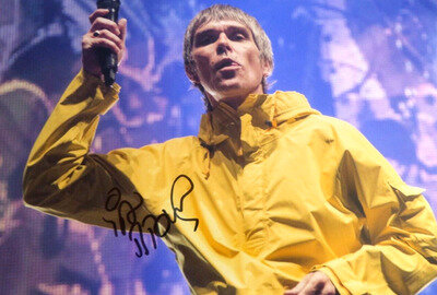 IAN BROWN STONE ROSES, AUTOGRAPHED A4 PHOTOGRAPH.