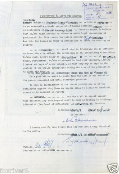 JIMI HENDRIX - Rare Signed Sweden Arrest Document - preprint