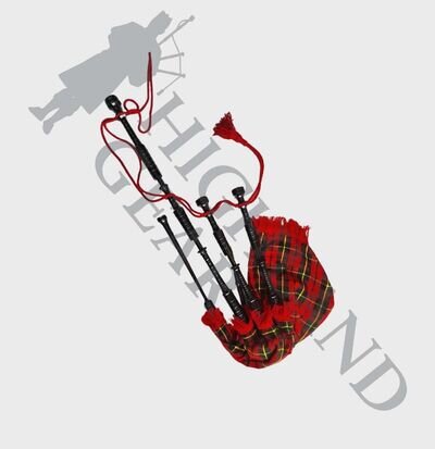 SCOTTISH MADE GREAT HIGHLAND BAGPIPE BUILT-IN MOUNTS ALL BLACK DELRIN SYNTHETIC